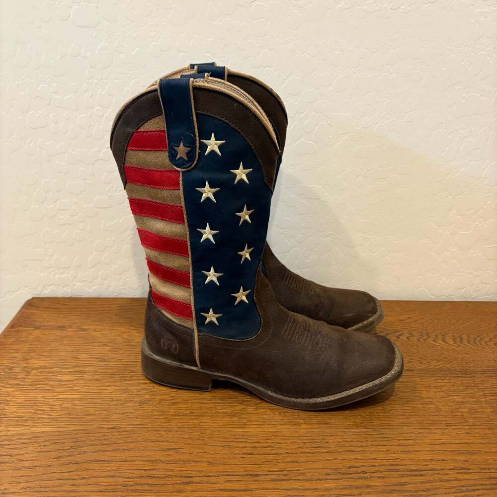 Roper Big Kids American Flag Square Toe Western Boots Size 4 - Picture 4 of 8